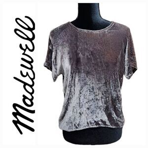Madewell Women Crushed Velvet Bow Back Top Silk Blend Short Sleeve XXS
